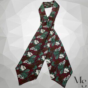 MISTO SETA Burgundy Leaf Print Silk ASCOT CRAVAT Made In Italy W: 2.25" EX CD